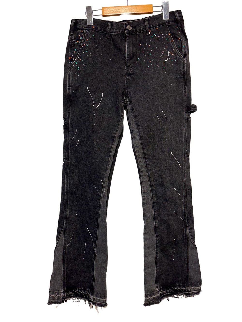 FASHION NOVA BLACK ICON Paint Splatter Flare Carpenter Jeans 34